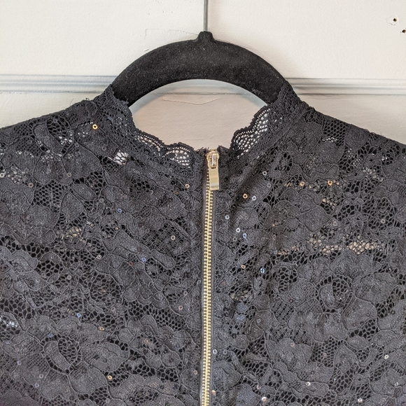 High-Neck Black Sequin Clubbing Romper Skort - Picture 8 of 9